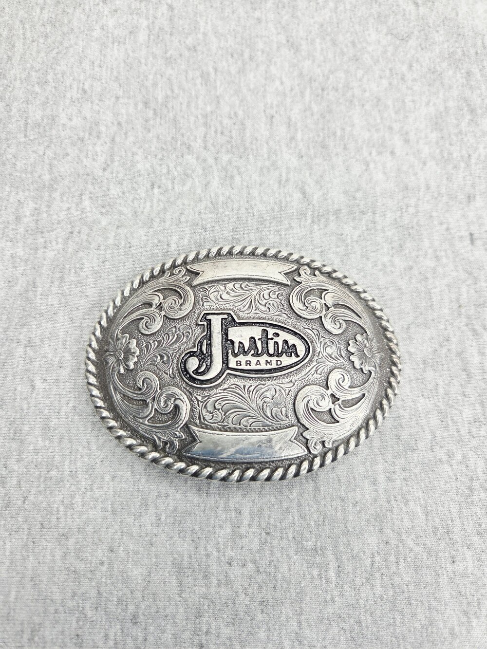 Justin Brand Floral Engraved Oval Western Belt Buckle